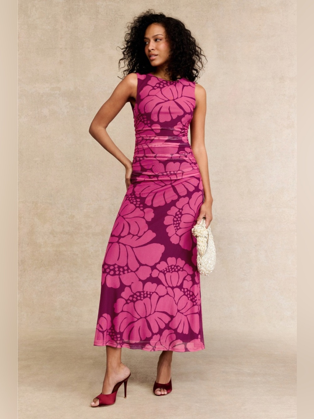 MINKPINK Fuchsia and Magenta Floral mesh Maxi Dress